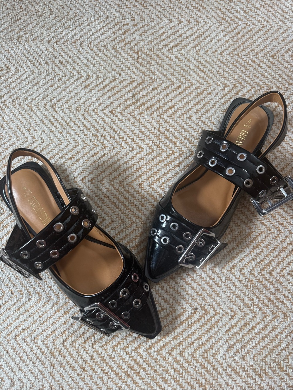 Black Studded Slingback Pointed-Toe Flats - Women